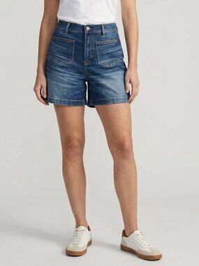 NWOT Lands’ End Recover High Rise Denim Jean Shorts Patch Pockets Size 8